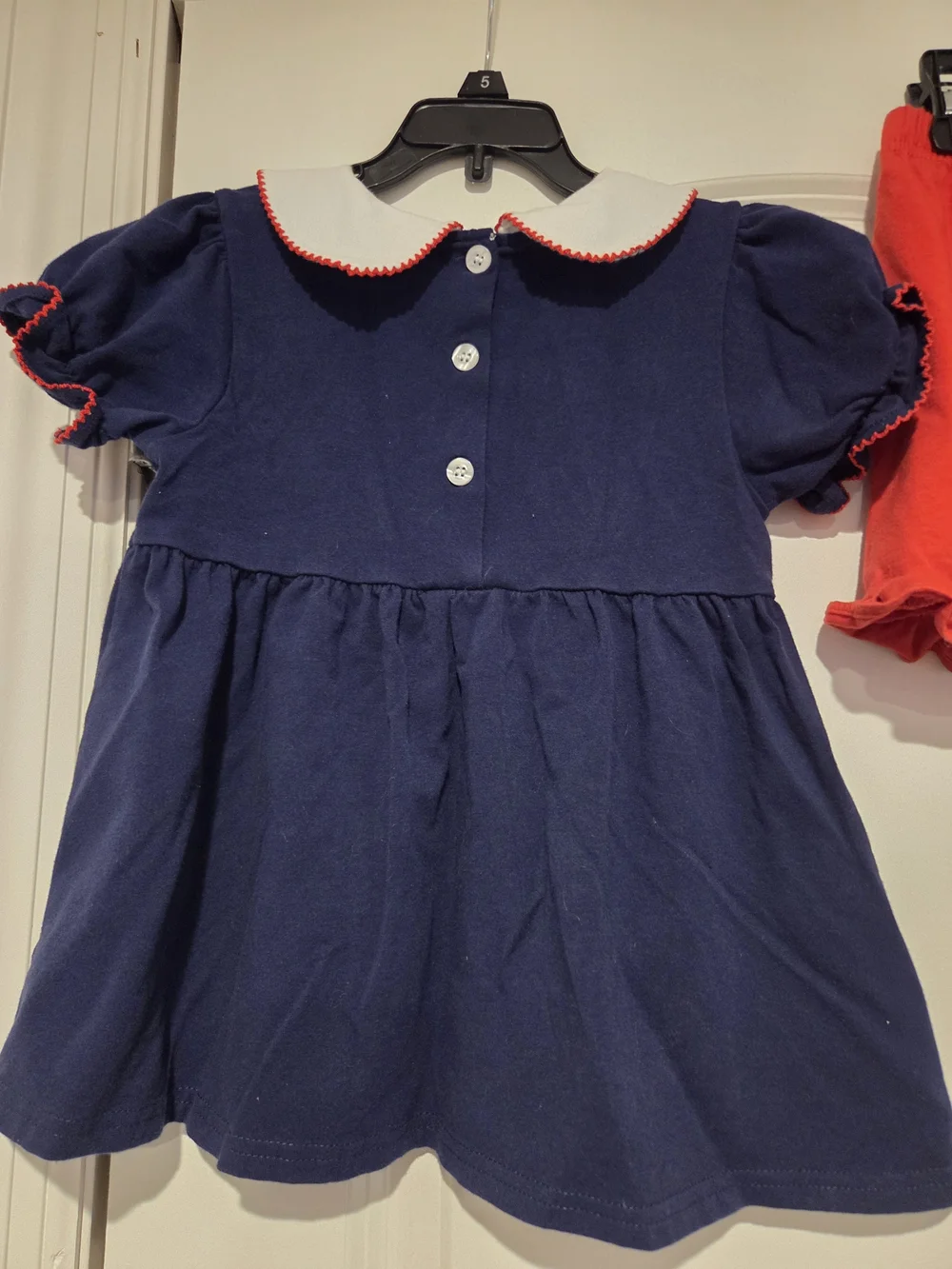 Girls Stitchy Fish Navy and Red Apple Short Set Size 6